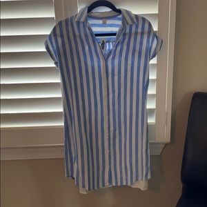 Linen blue and white striped dress
